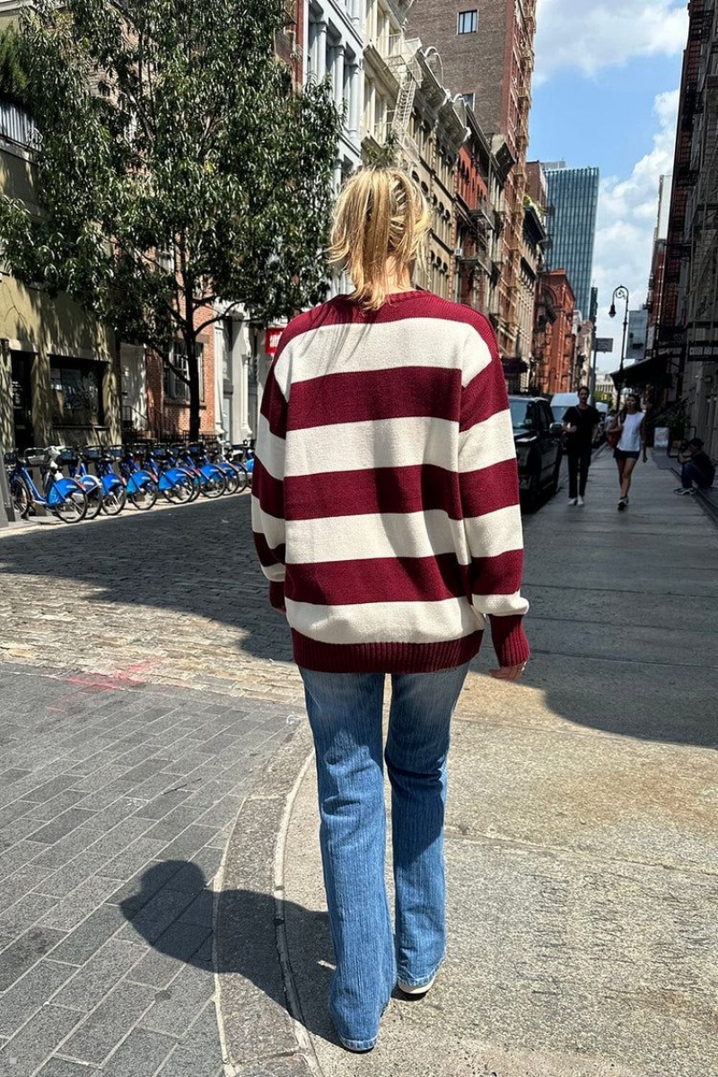 Chandail Brandy Melville Brianna Coton Thick Stripe Bordeaux Blanche | QHF-16344636